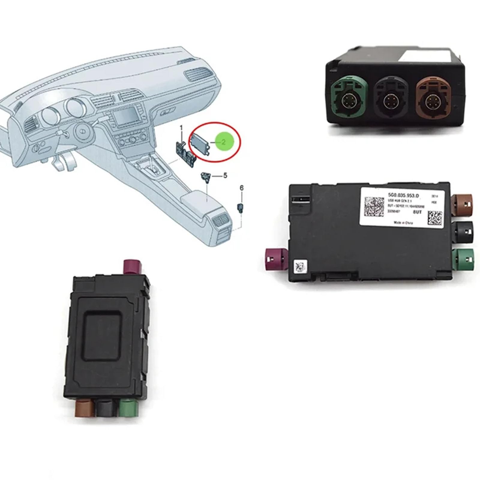 Adaptador convertidor de módulo USB para vehículo 5G0035953D, pieza divisora USB automotriz con un puerto para servicio de conexión de consola y referencia de piezas