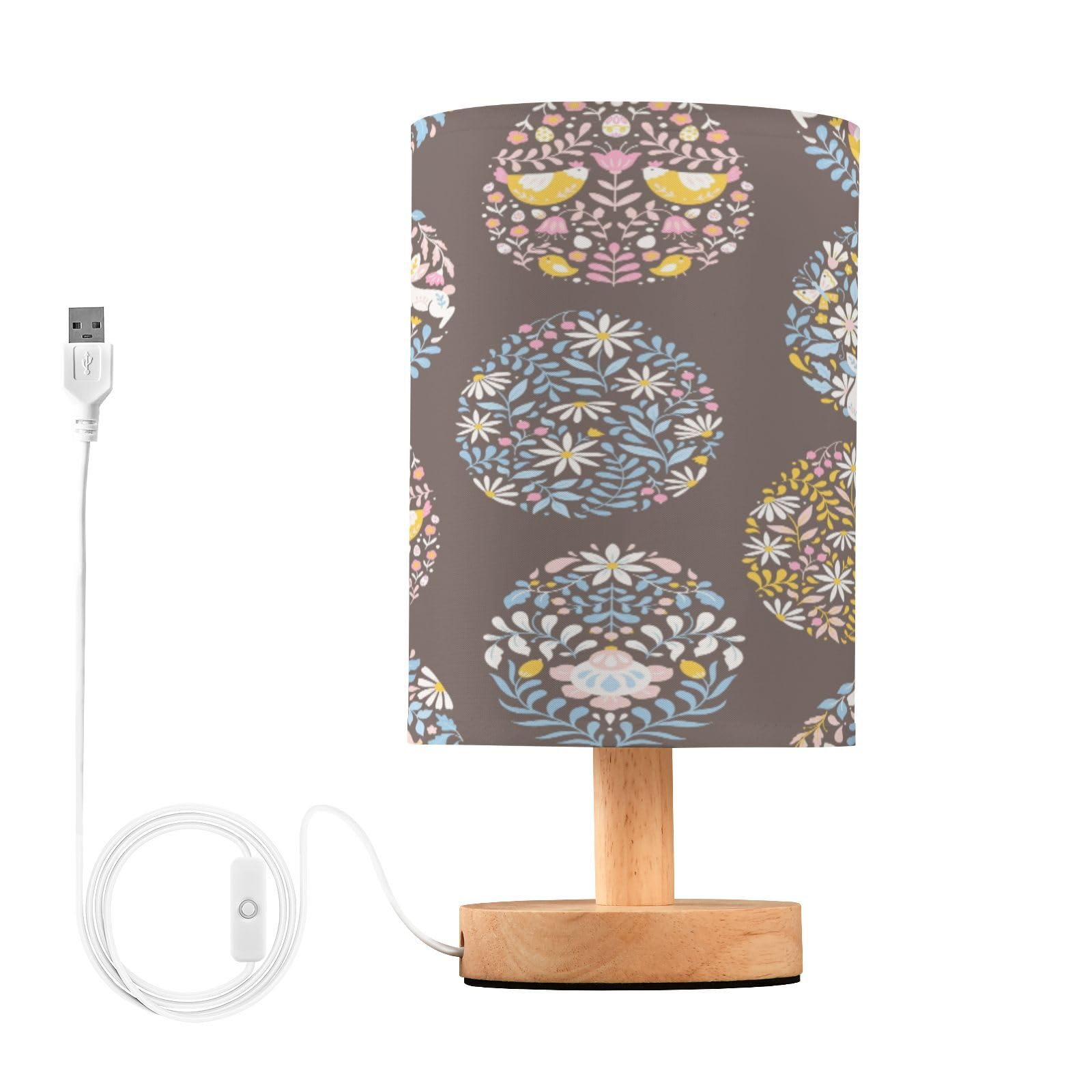 SDMKA Easter Eggs Pattern Bedside Table Lamp for Bedroom, Minimalist Nightstand Lamp with Round Fabric Shade for Living Room, Office, No Bulb Required