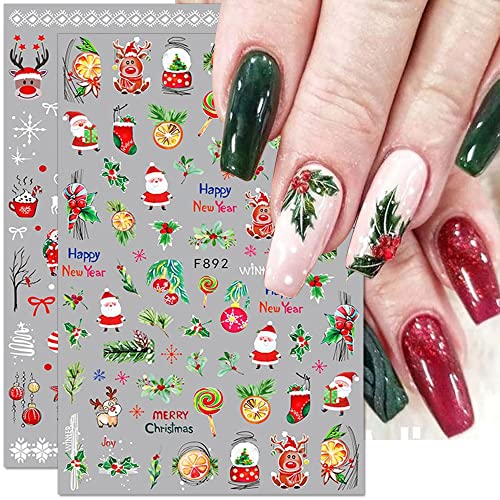 Christmas Nail Stickers, Xmas Snowflake Nail Decals 3D Self Adhesive Nail Art Stickers Cartoon Elk Santa Claus Snowman Winter Nail Design For Christmas Nail Decorations Supplies, 8 Sheets/Set #TOP3