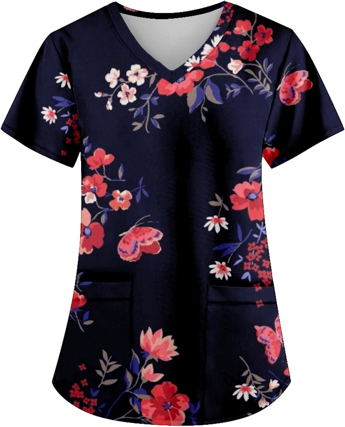 Print Shirts for Women Fall Summer Short Sleeve V Neck Work Scrub Tops Shirt Blouse Women 2026 Fashion Y2K