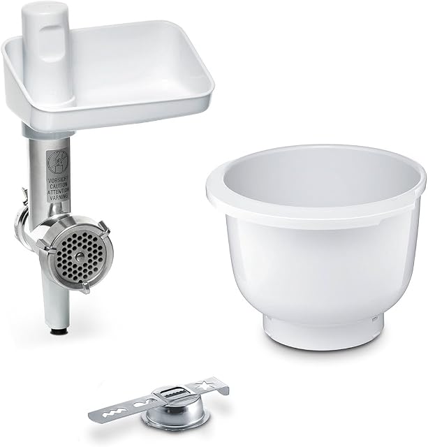 Bosch BakingSensation MUZ5BS1, maszynka do mięsa, miska z tworzywa sztucznego, nakładka do ciastek, tarcza z otworem ze stali nierdzewnej, 4 warianty wypieków, pasuje do robota kuchennego MUM5, biały