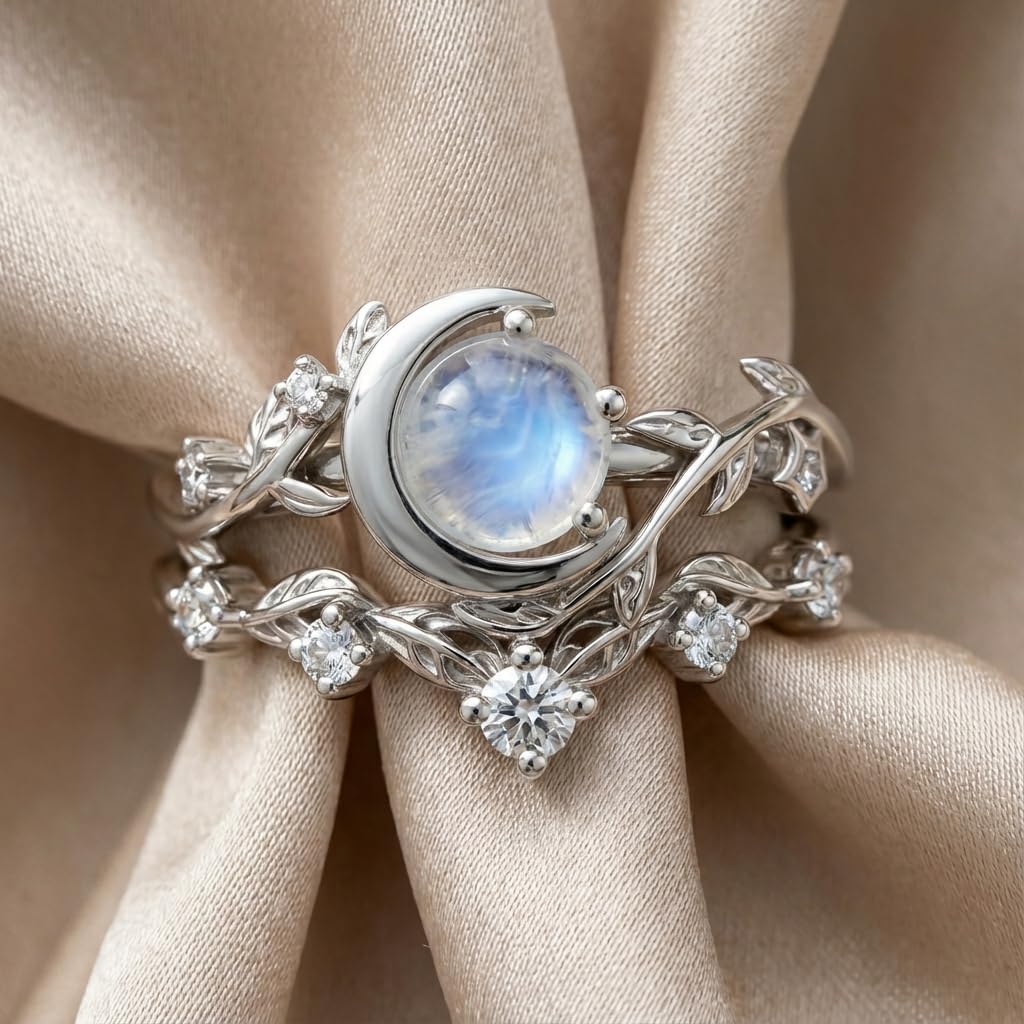 1CT-4CT Moonstone Rings for Women 10K /14K /18K Solid Gold Gemstone Moonstone Engagement Ring Wedding Promise Ring Gift for Her Free Engraving