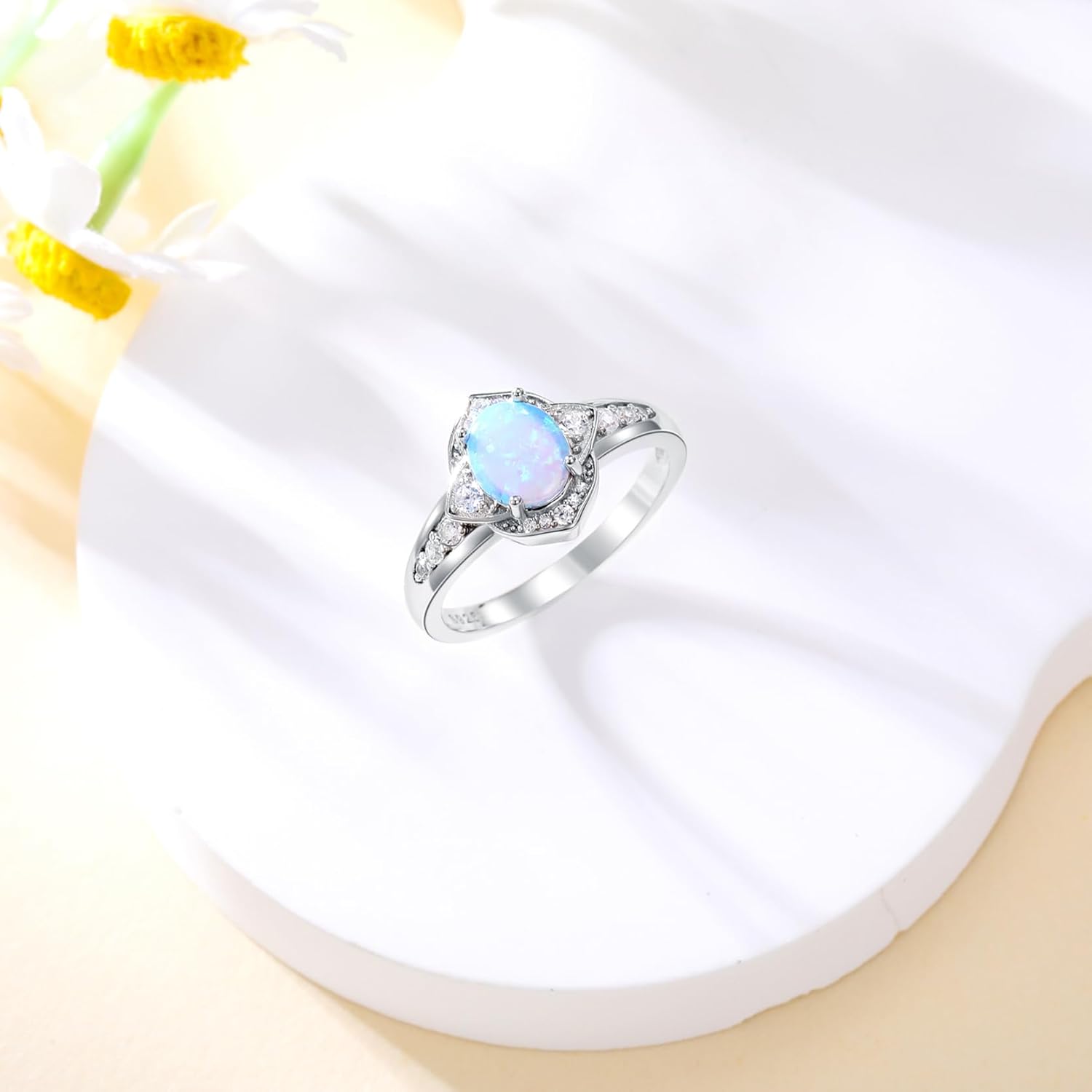 Blue Opal Rings for Women,Opal Promise Engagement Ring for Women, Silver Women Opal Rings,Blue Opal Engagement Promise Bride Bridal Ring for Women Size 5-9-1
