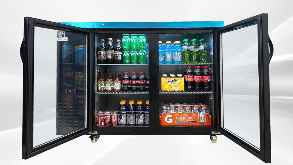 Commercial Back Bar Beer Refrigerator, ETL Bottle Display Fridge Cooler Merchandiser, 2 Glass Door Case, LED Lighting Black 48" W 11.23 cu.ft.