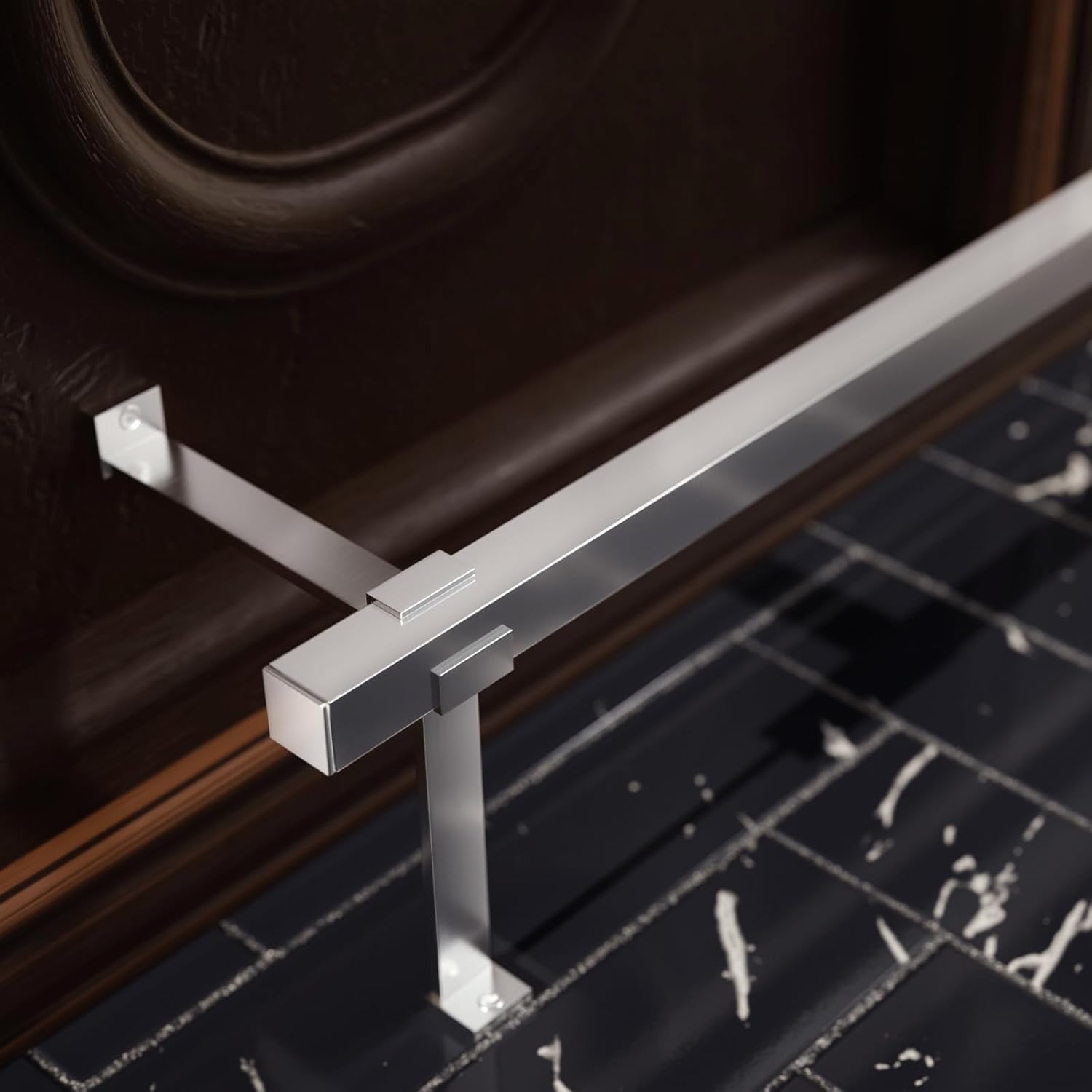 6ft Bar Foot Rail Kit - Stainless Steel 304 Satin Brushed Square Railing, Undercounter Mount Hardware and Tubing Complete Kit for Indoor and Outdoor