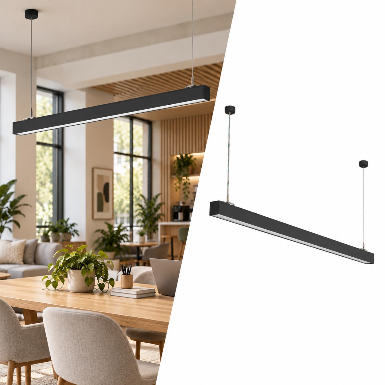 BARCELONA LED Lampada Lineare CCT 60W 180cm Nera Sospensione Soffitto