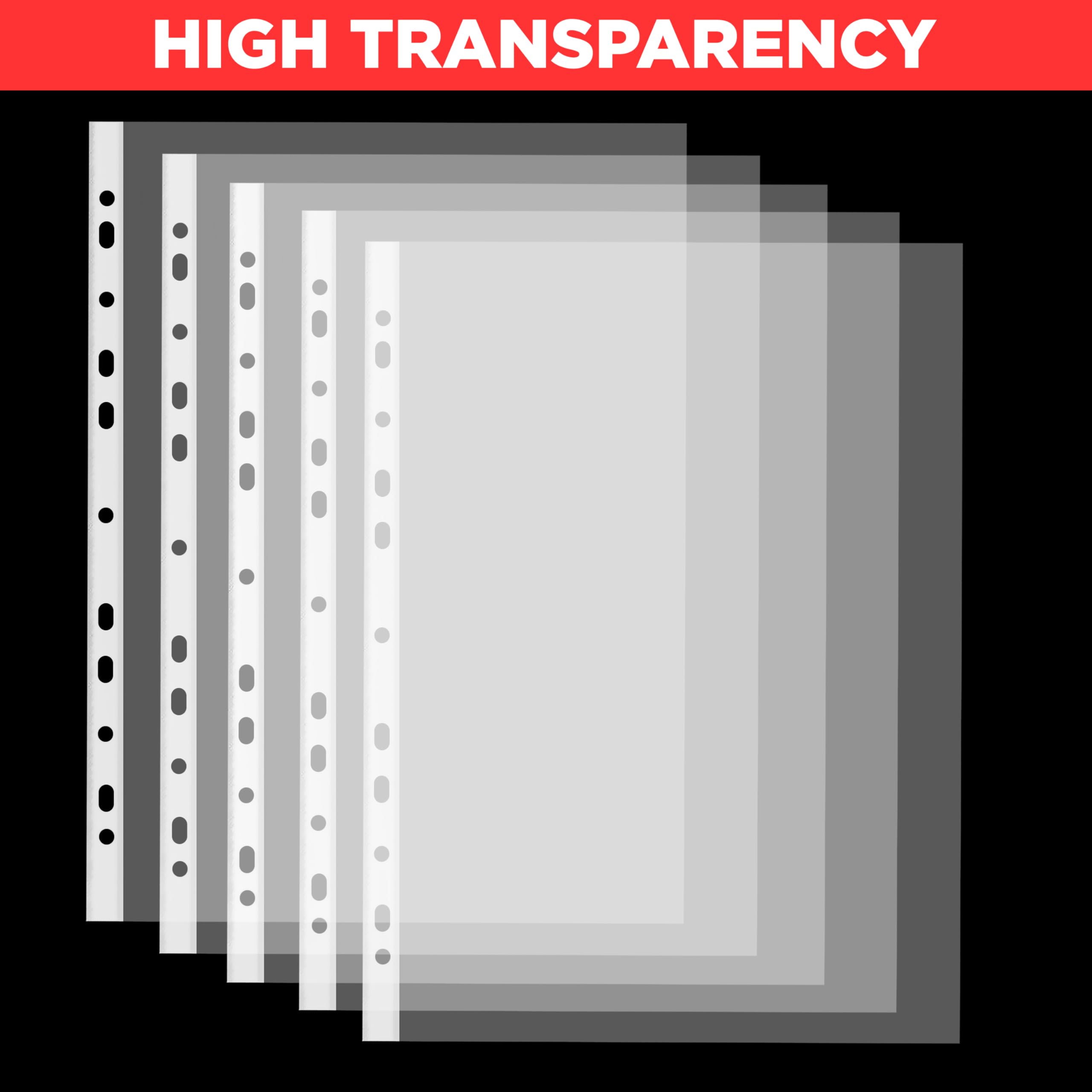 Flybuyhub - Fundas de plástico transparente impermeables de 150 micras para protector de documentos, 11 agujeros perforados, tamaño A4, juego de 50 fundas