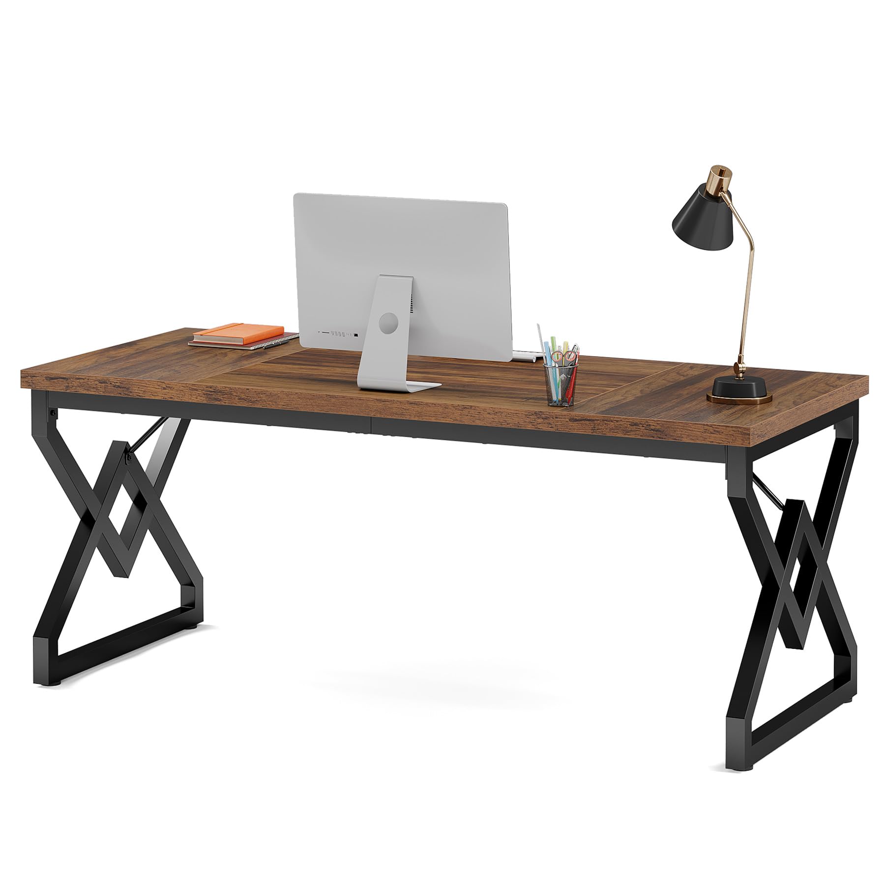 Tribesigns Escritorio Executivo con Mesa de Madera Extra Gruesa y Marco Metálico, 63 Pulgadas para Oficina en Marrón Rustico