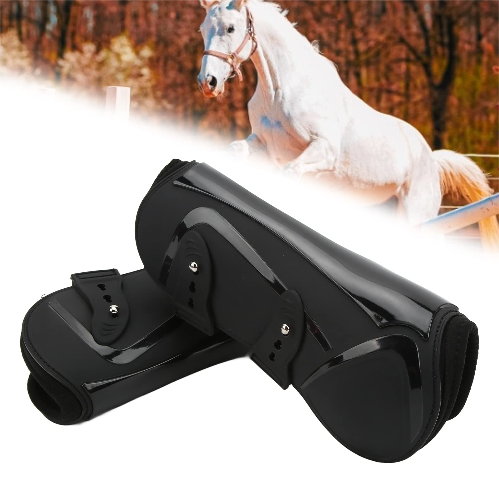 Paratendine per cavallo, fodera morbida, stabile, leggero, protettore per la gamba del cavallo per l'equitazione(Gambe anteriori nere, m)