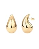 14K Gold Plated 925 Sterling Silver Post Teardrop Chunky Hoop Earrings - Lightweight Drop Earrings for Women - Designer Dupe