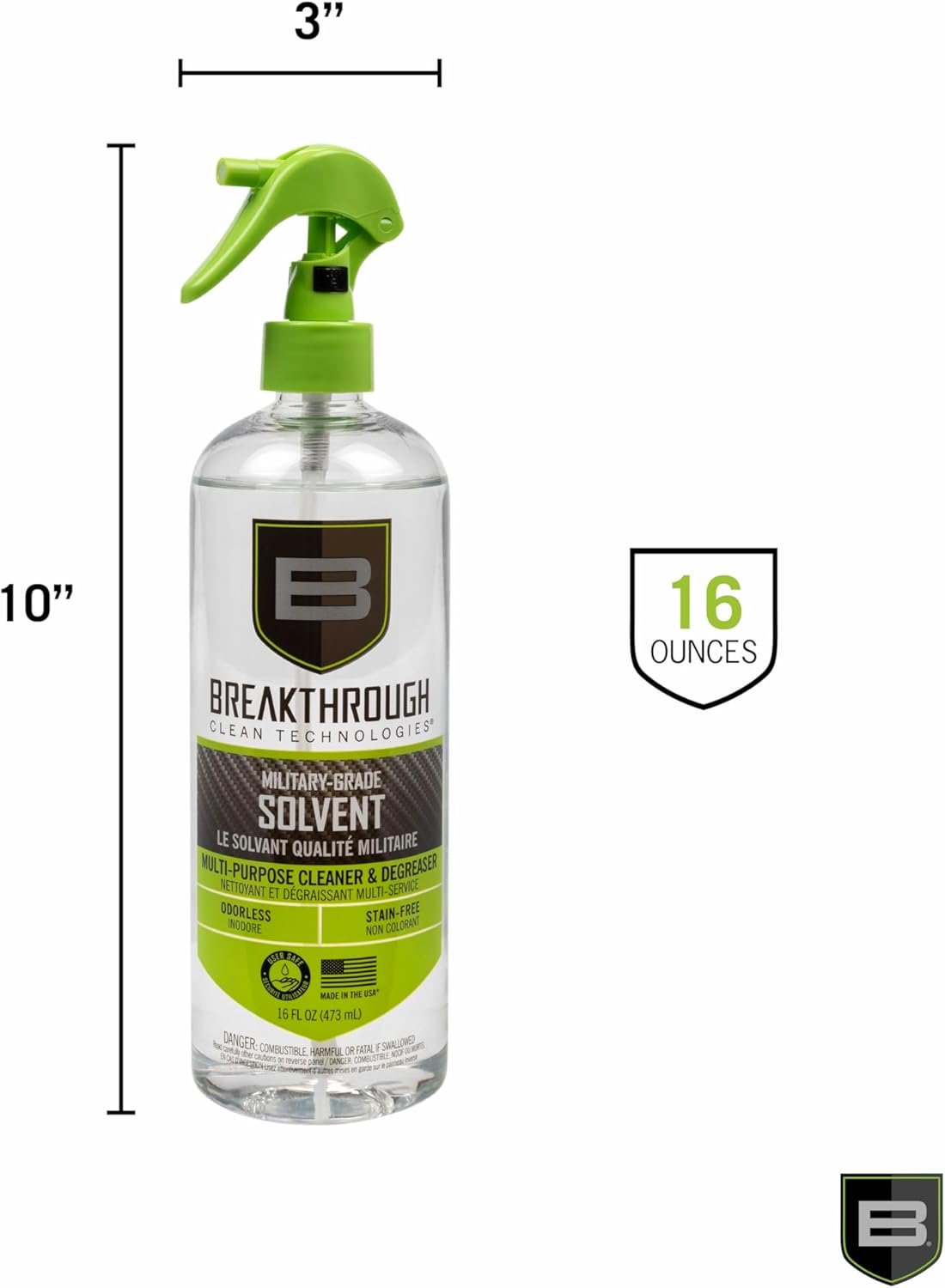 Breakthrough Clean Technologies Military-Grade Handgun and Rifle Cleaning Solvent, Grease Remover - 6oz/2oz/15ml/32oz Spray Bottle