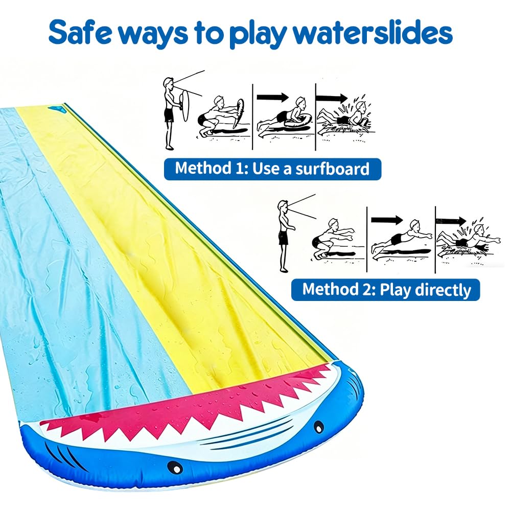 480 x 140 cm Wasserrutsche Garten für Kinder, Wasserrutsche Kinder Draußen, Wasserrutsche Aufblasbare mit 2 Bodyboards, Wasserspielzeug mit Eingebautem Sprinkler für Kinder, Erwachsene, Outdoor