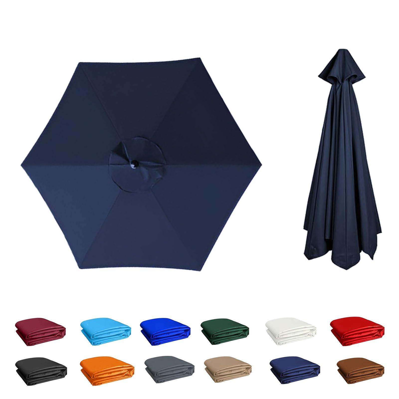 2m/2.30m/2.5m/2.7m/3.0m/3.5m Umbrella Replacement Canopy, Replacement Parasol Canopy, Sun Umbrella Replacement Cloth, Sun Protection, for Garden Patio Yard Beach Pool Market Table(Navy blue,6ribs:2m/6