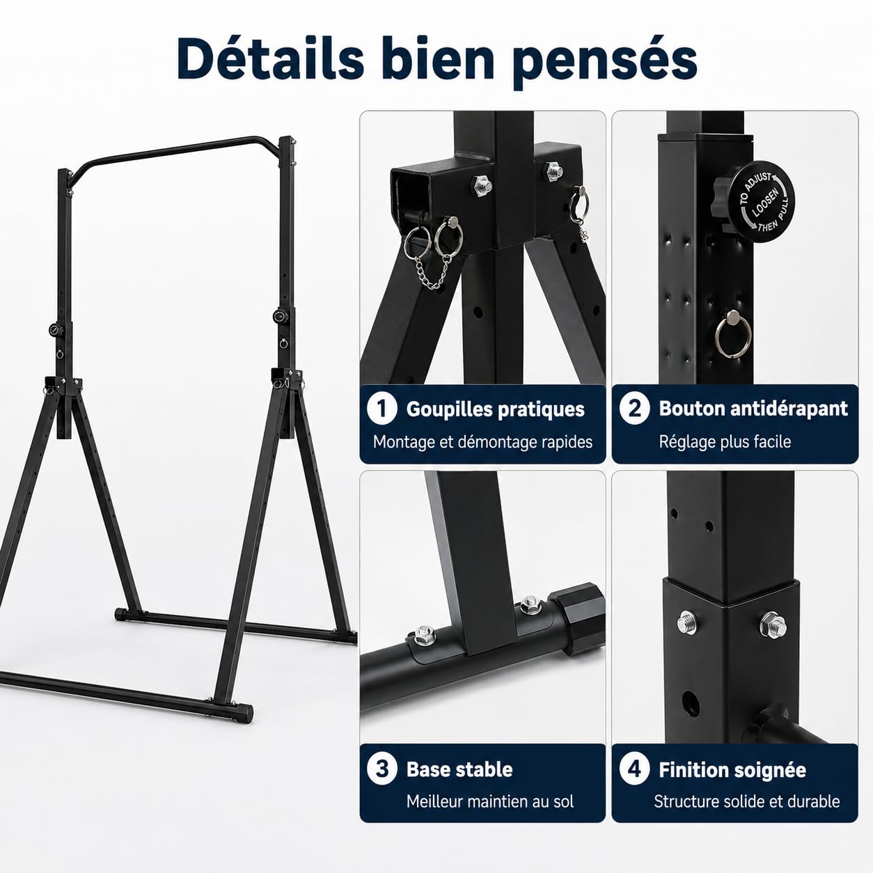 Barre de traction barre de gymnastique intérieure pliable en acier au carbone - Hauteur réglable de 175 à 230 cm - Pour adultes ou enfants - Charge maximale : 200 kg