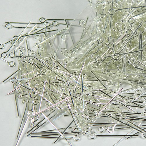 500 Silver Plated Brass Jewelry Eye-Rosary Pins 1 Inch 22 Gauge .027dia Inch Wholesale Eyepins Lot