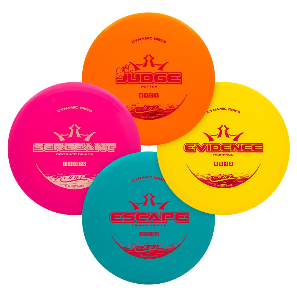 Dynamic Discs Drift Disc Golf Starter Set | 4 Piece Disc Golf Set for Beginners | EMAC Judge, Evidence, Escape, Sergeant | Lightweight, Floating