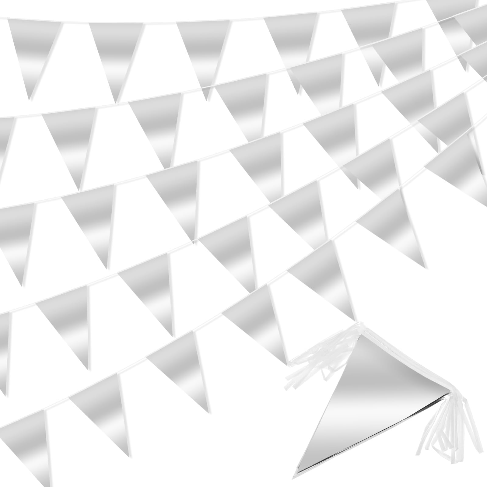 M METERXITY 2-Pack Triangle Pennant Banner Flag 10m/32.8FT, Silver