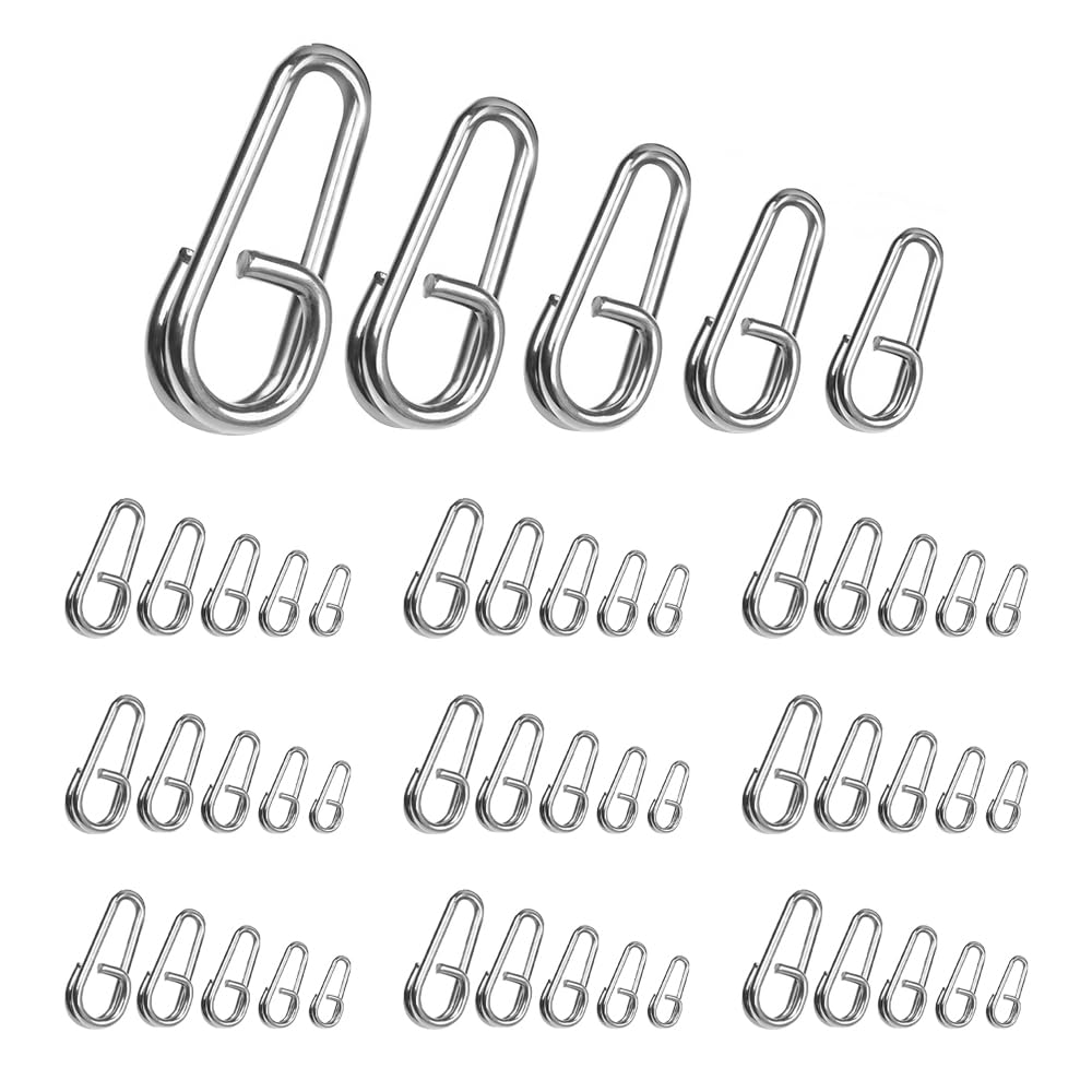 Muiltvoe Quick Change Fishing Clips 50pcs Stainless Steel Carp Fishing Power Clips Link for Lures Bait Connectors for Easy Hook Switching