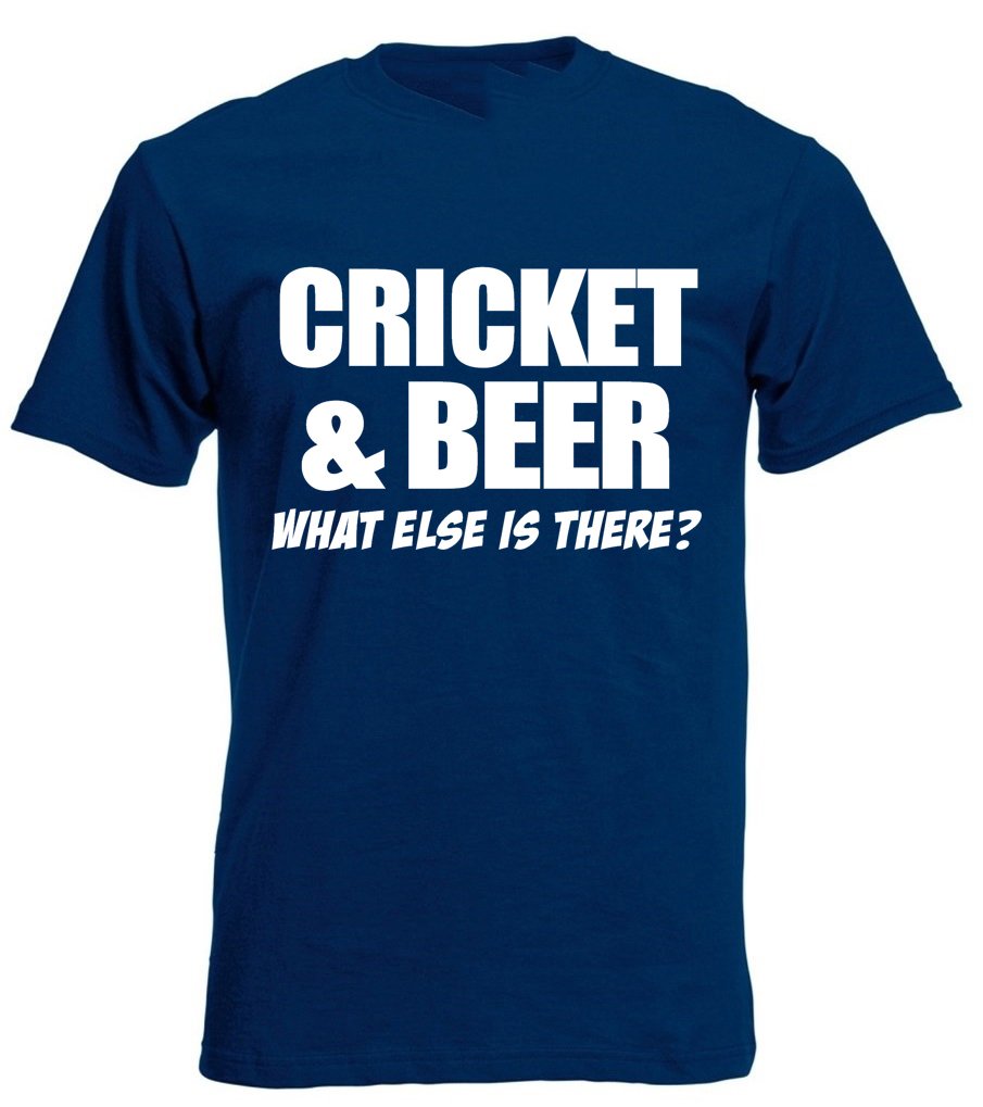 Loltops Men's Navy Cricket & Beer What Else Is There ? - Funny Cricket Slogan T-Shirt (Medium, )