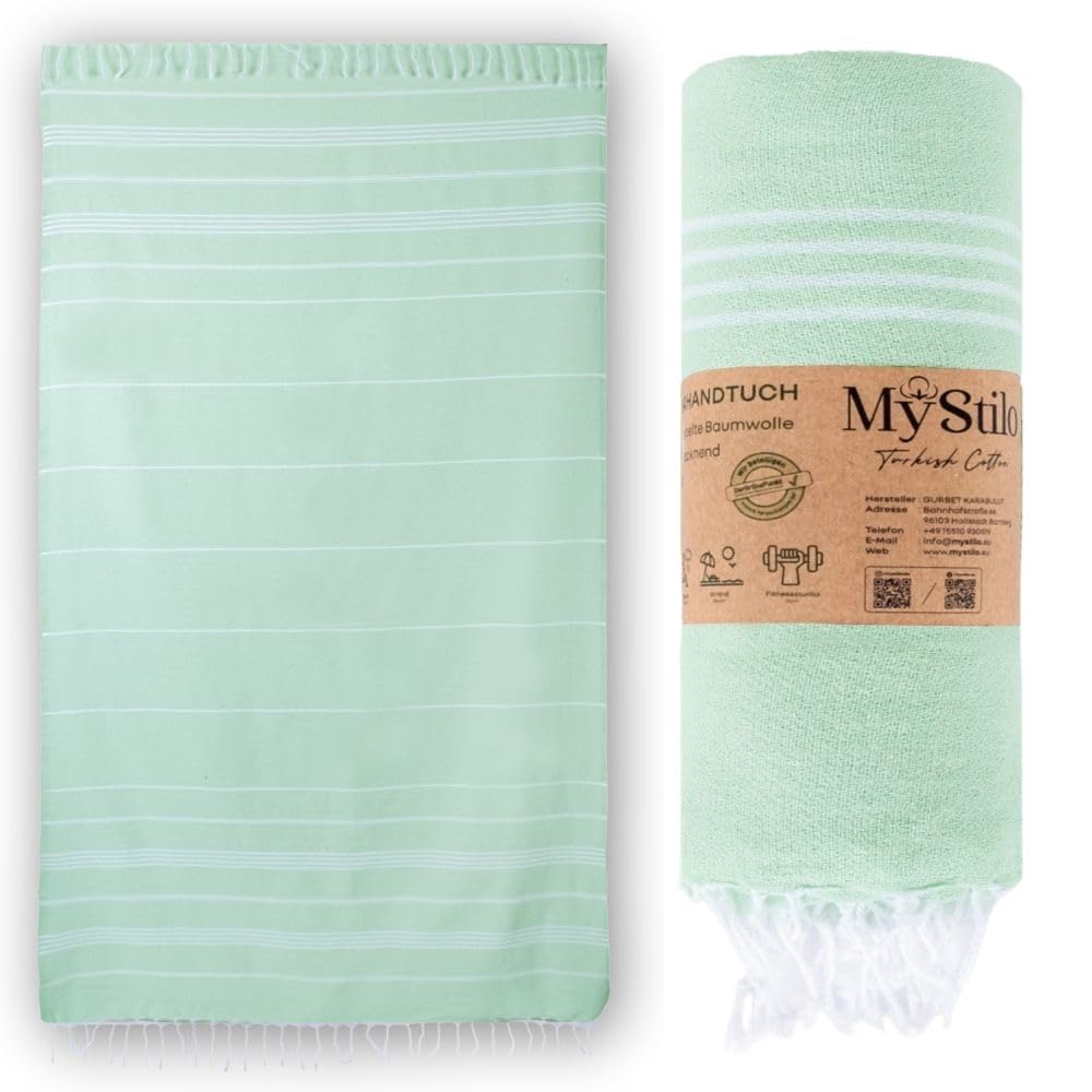 MyStilo® XXL Saunahandtuch Hamamtuch - Großes, Weiches Badetuch 100x200cm, Schnelltrocknend - Premium Strandtuch, Beach Towel, Handtuch für Männer, Frauen, Yoga und Fitness (Mint Green)