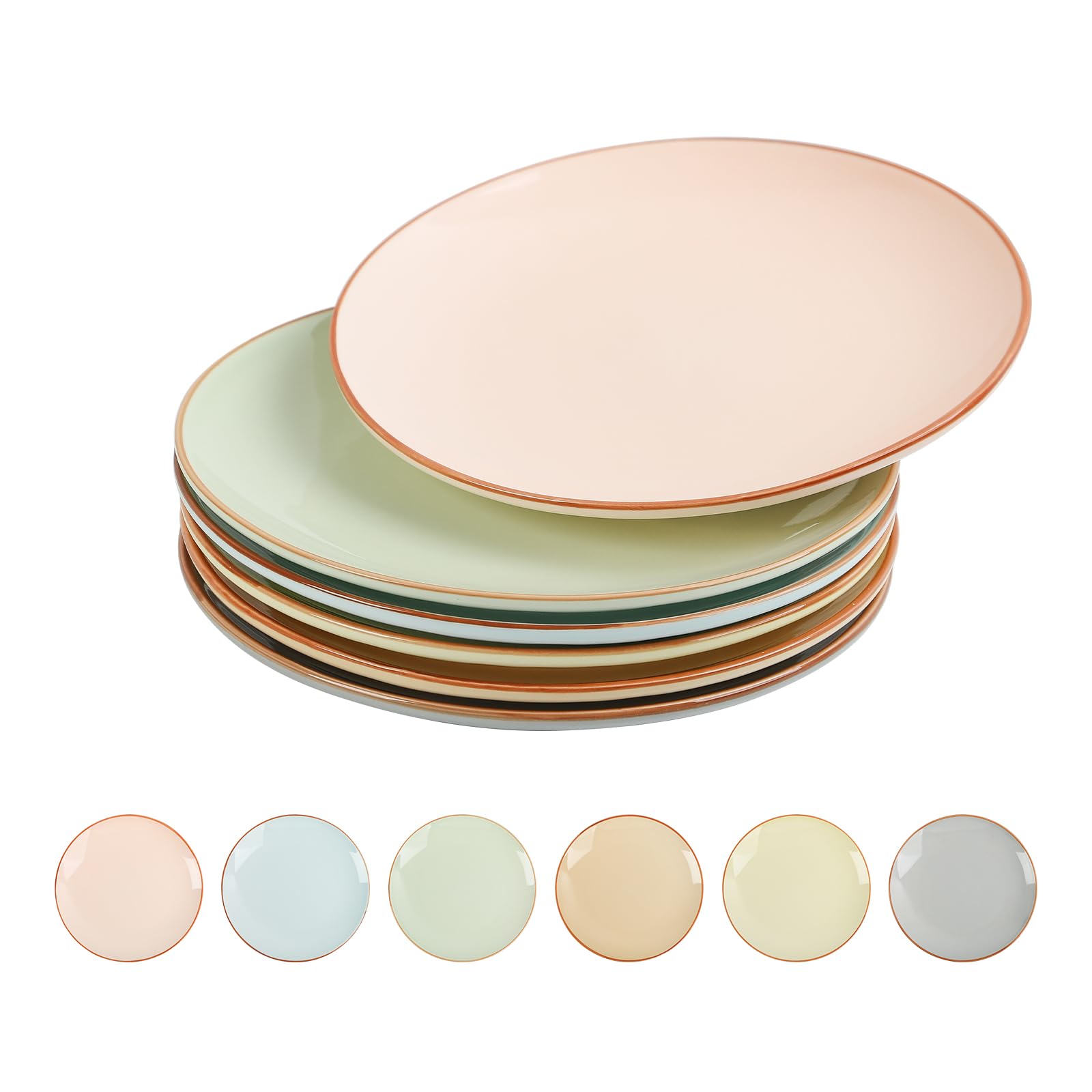 Assiettes à Dessert Assiette Plate - Lot Assiette Salade aux Teintes Bonbon - Set Assiette Ceramique 6 Personnes - Assiettes Colorées - Assiette Petit Dejeuner | Aperitif | Risotto | Tapas - 20 cm