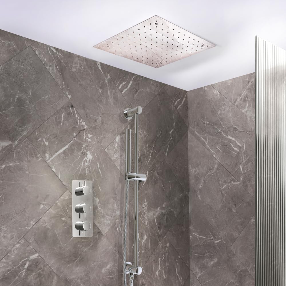 Milano Chrome Otto Thermostatic Mixer Valve 400Mm Shower Head Handset Riser Rail