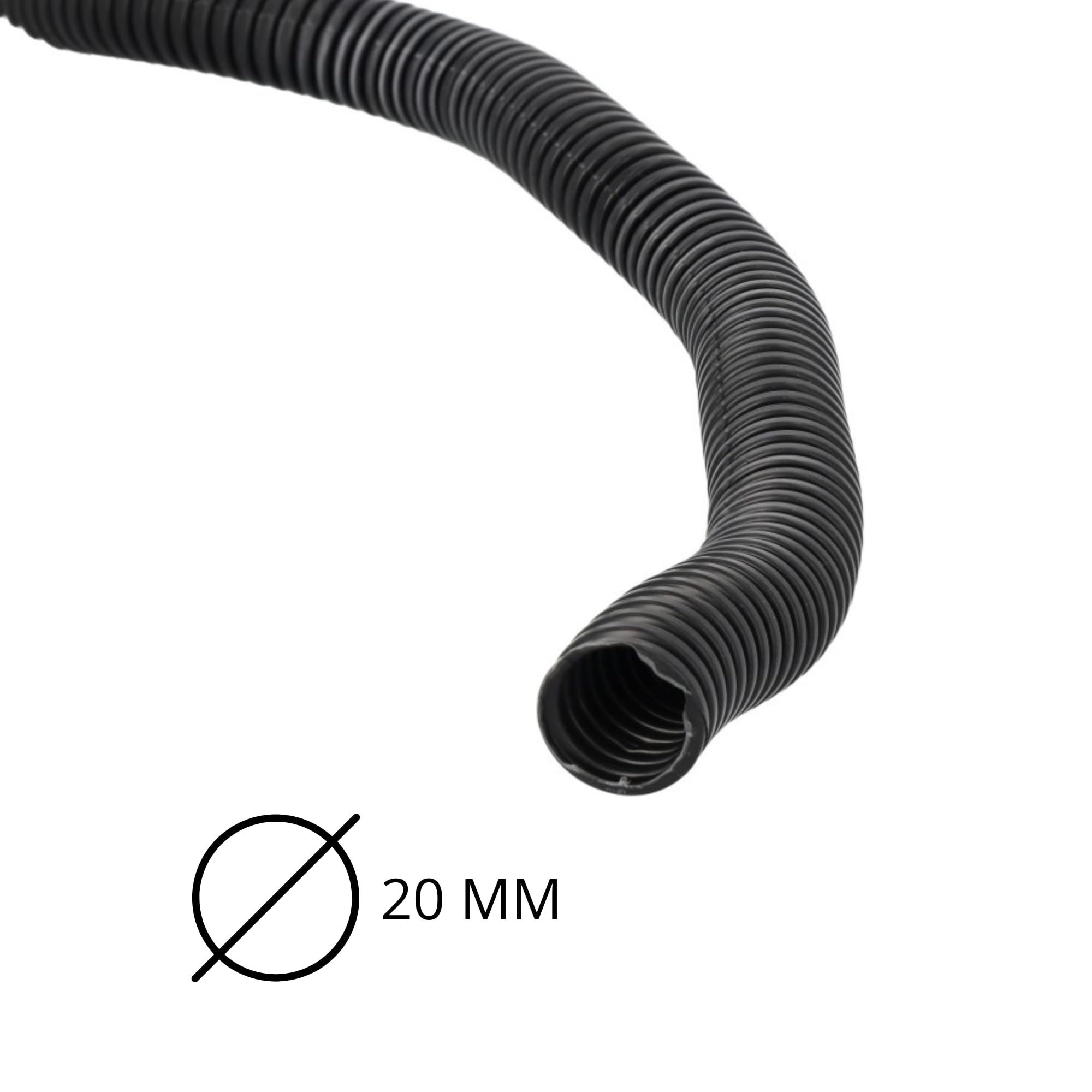 Jandei - Tubo corrugato di guida del cablaggio senza scanalatura. Bobina 50 m. Tubo di protezione cavi in PVC nero (20 mm)