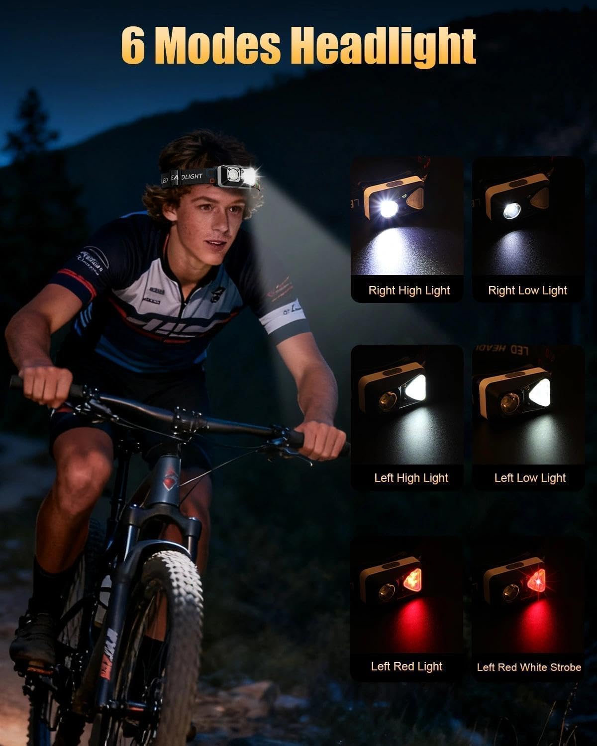 Rechargeable LED Headlamp 3 Pack & High Lumens Flashlight Bundle, Motion Sensor 6 Modes Waterproof Headlight & Zoomable Tactical Flashlight for Camping, Hiking and Emergency