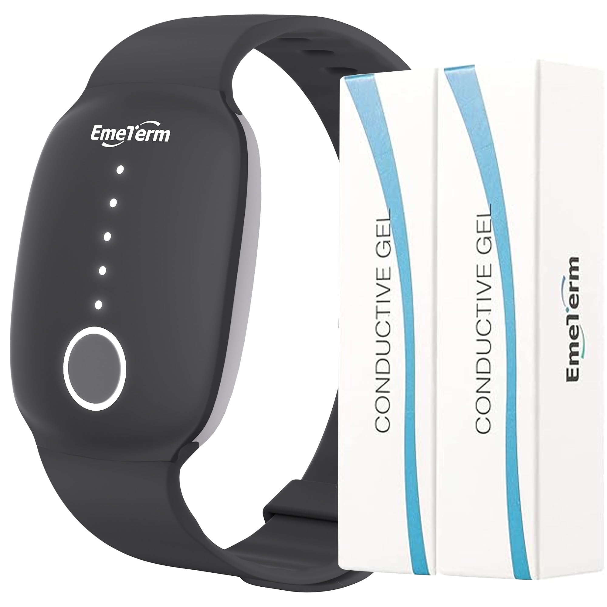 EmeTerm Fashion Anti-Nausea Wristband Relieve Morning Motion Travel Sickness Rechargeable Drug Free Bands without Side Effects - Extra 2pack Conductive Gel (Black - Extra 2pack Conductive Gel)