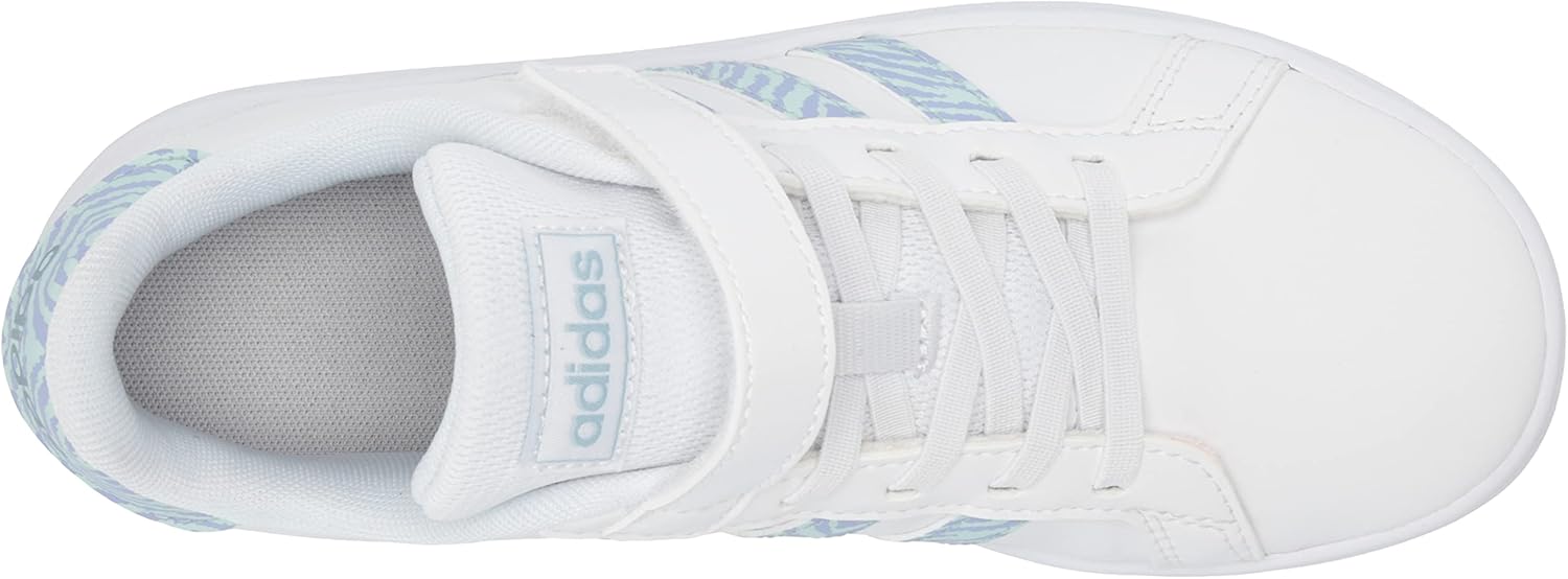 adidas Grand Court Tennis Shoe, White/White/Vision Metallic (Hook and Loop), 1 US Unisex Little Kid