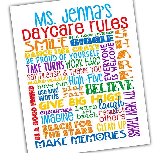 DAYCARE TEACHER GIFT - Personalized Daycare Rules - Daycare Art - Primary Colors - Classroom Rules - Customized gift for daycare provider - UNFRAMED Poster 5x7