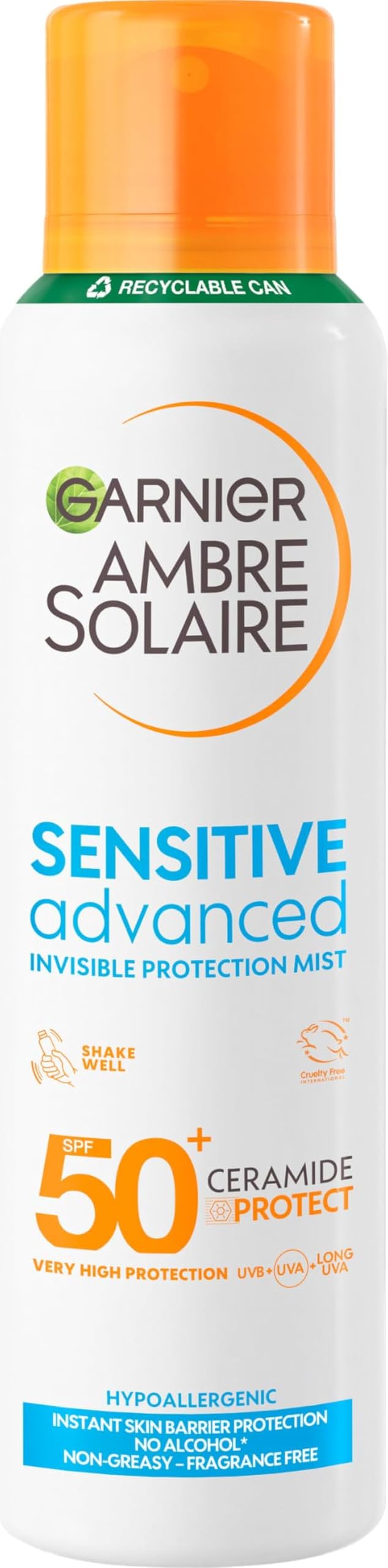 Garnier Ambre Solaire SPF 50+ Sensitive Advanced Dry Mist Spray, 150ml