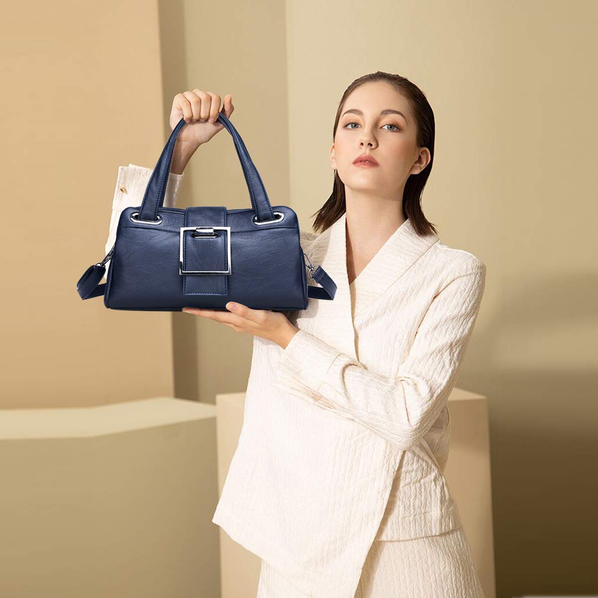 KANBUN Borse a Mano da Donna Borse a Mano da Donna Borse a Tracolla da Donna Borsa retrò da Donna in Pelle PU Grigia Quality Goods