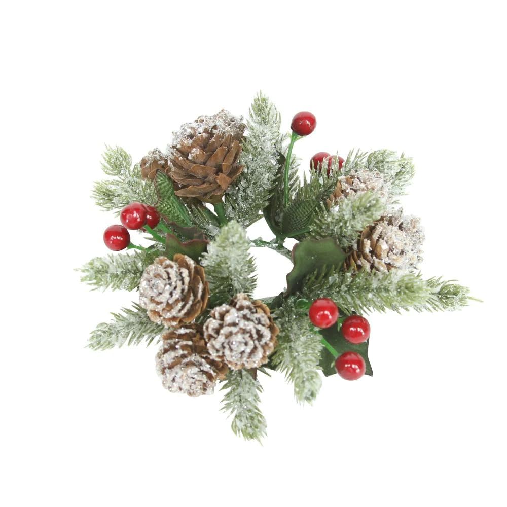 Gisela Graham: Candle Ring Christmas Frosted Berrie Ring in two sizes - Suitable for Dinner & Pillar Candles (1" Dinner Candle Rings(set of 2))