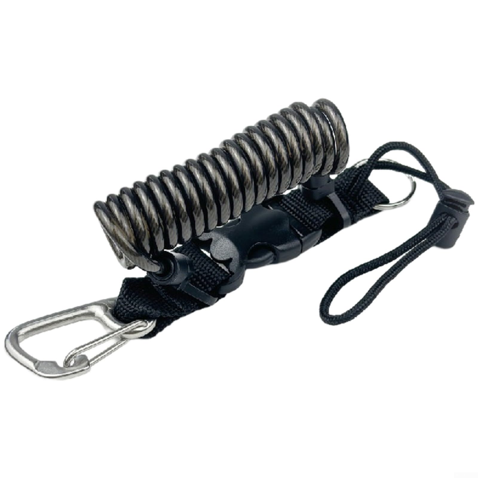 Hoppipola Retractable Diving Safety Lanyard, for Stainless Steel Spring Cord with Non-Slip Coat, 7.5 to 30cm Extendable Quick Release for Underwater Gear(Black)