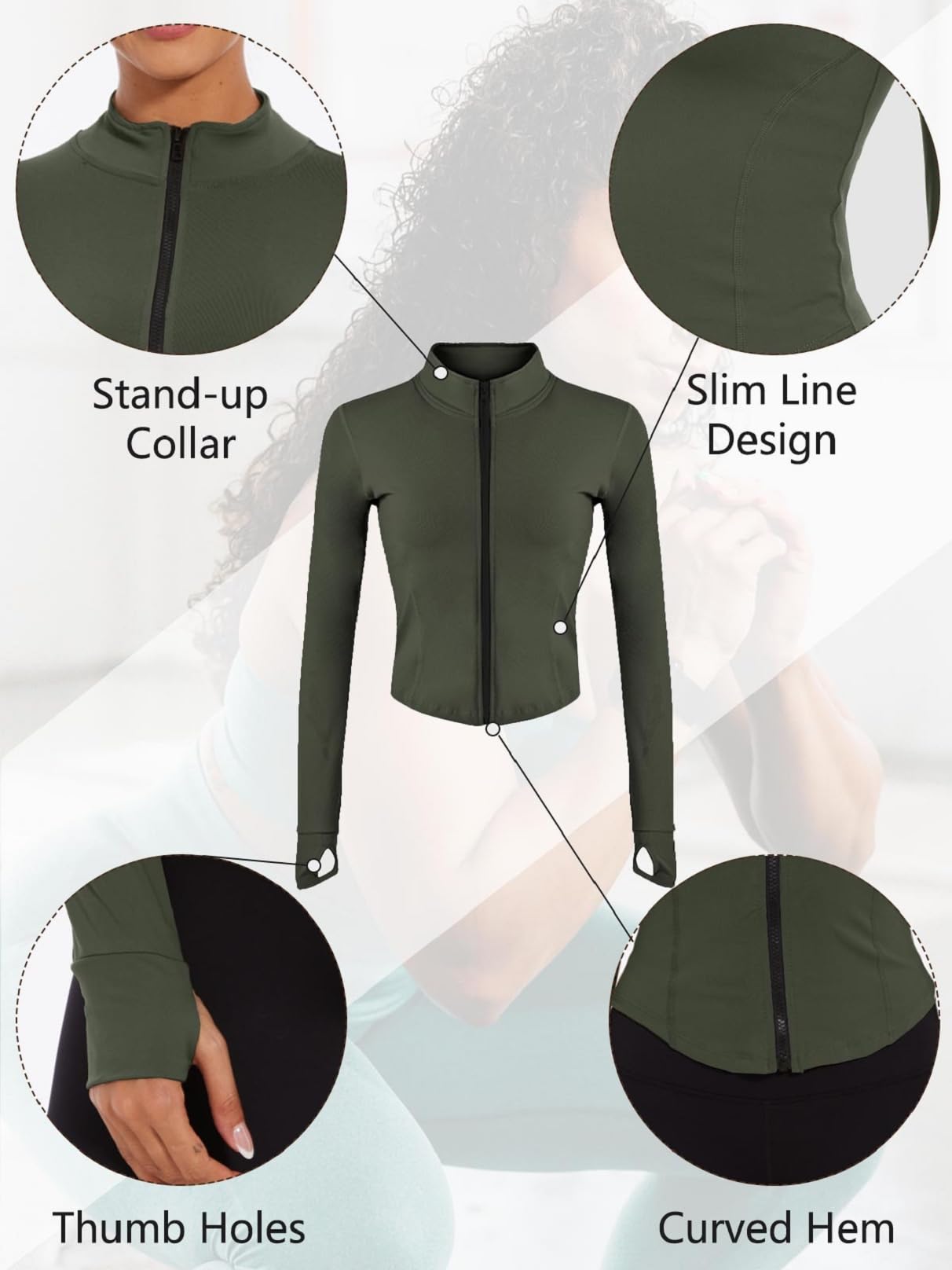 Yutdeng Chaqueta de entrenamiento para mujer, chaqueta de yoga ajustada, camisa deportiva, manga larga, chaqueta deportiva sin capucha, chaqueta deportiva con cremallera, chaqueta para correr, fitness
