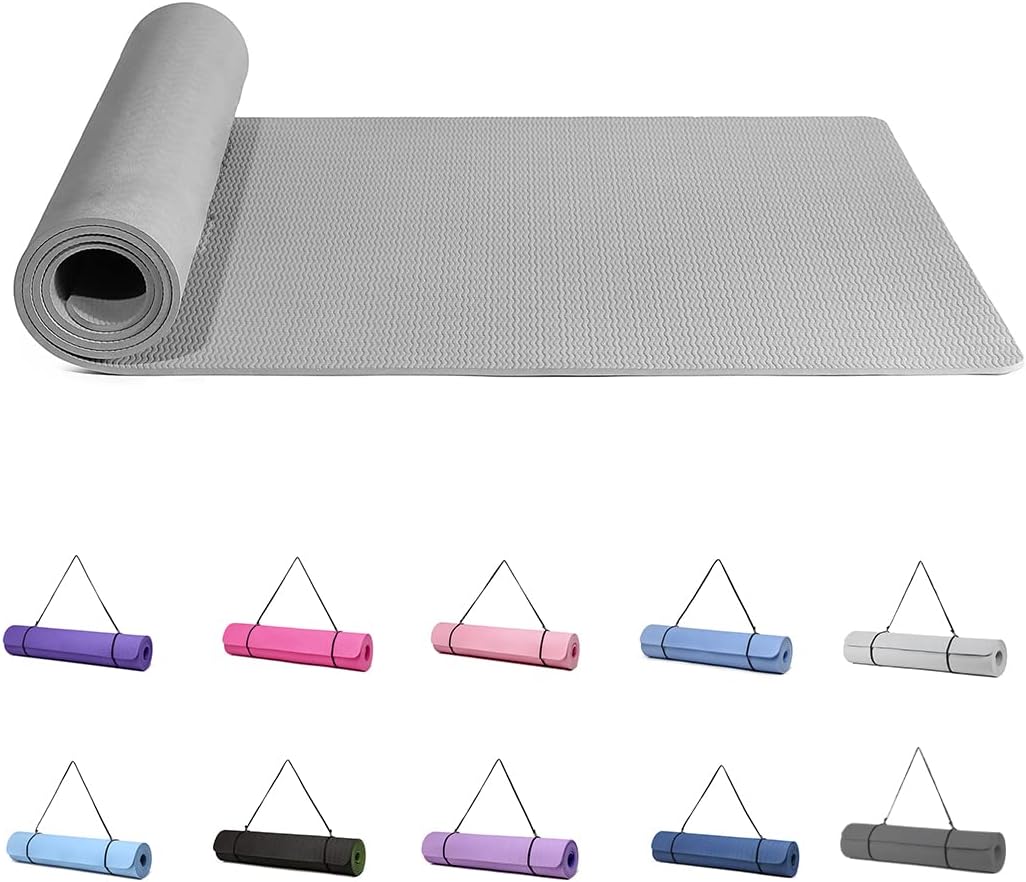 Good Nite Yoga Mat Gymnastics Pilates Exercise Mat for Women Non-Slip Thick 6mm with Carry Strap Tpe 183 x 61 x 0.6cm