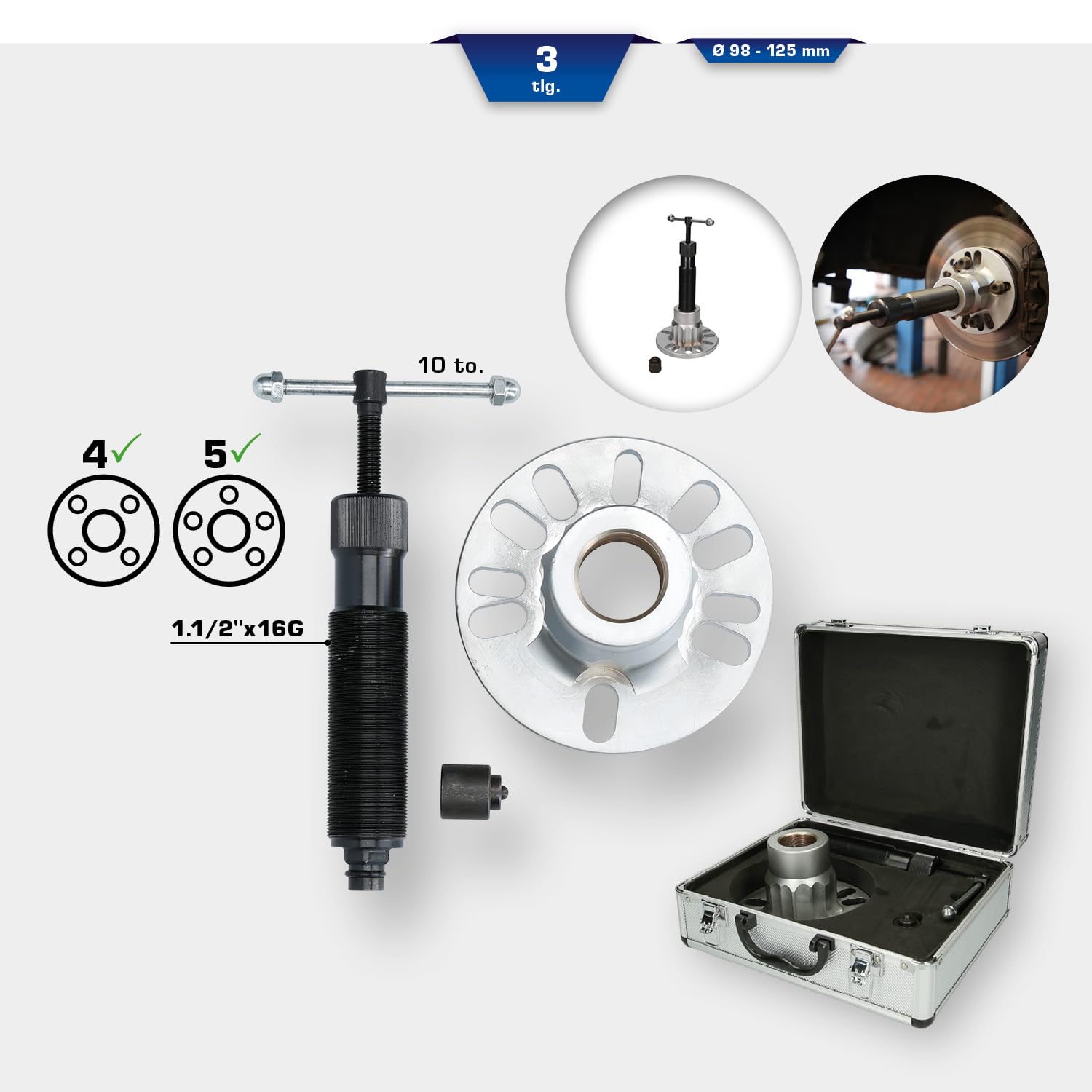 BRILLIANT TOOLS BT671250 Extracteur hydraulique pour moyeux, 98 mm - 12,5 cm [Powered by KS TOOLS]