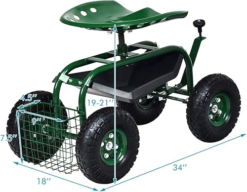 Miniatura 6 de Goplus Asiento de jardín con ruedas, carrito de jardín rodante con asiento giratorio de 360 grados para plantar, taburete de jardinería con bandeja