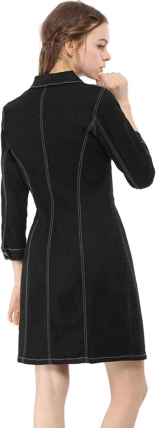 Allegra K Women's Button Down Denim Dress 3/4 Sleeve Summer 2025 Jeans Mini Dress - Image 5