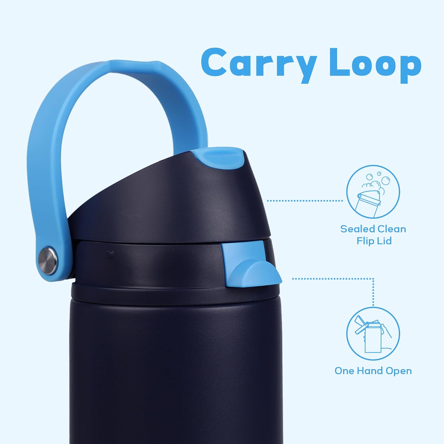 24 oz Stainless Steel Water Bottle with 2-in-1 Quick Flip Straw and Push Button Spout Lid, Fits Car Cupholder, Triple Walled Vacuum Insulated Metal Leakproof, for Gym, Hiking, Trip, Blue - Image 3