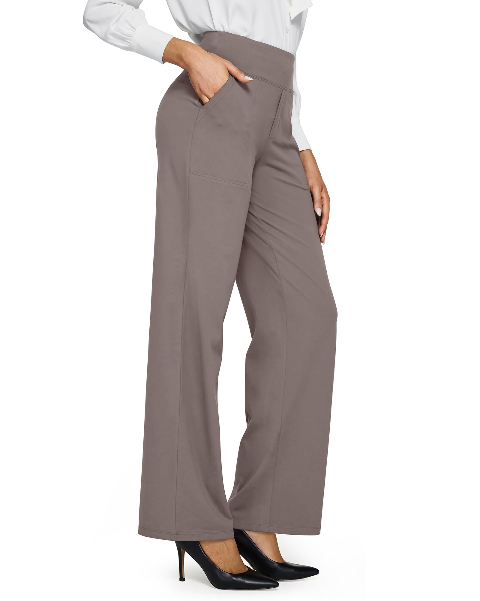G4Free Pantalones de Yoga Mujer Pantalones de Pierna Ancha con Bolsillos Cintura Alta Vestido Elástico Casual Pantalones de Chándal Petite/Regular/Alto