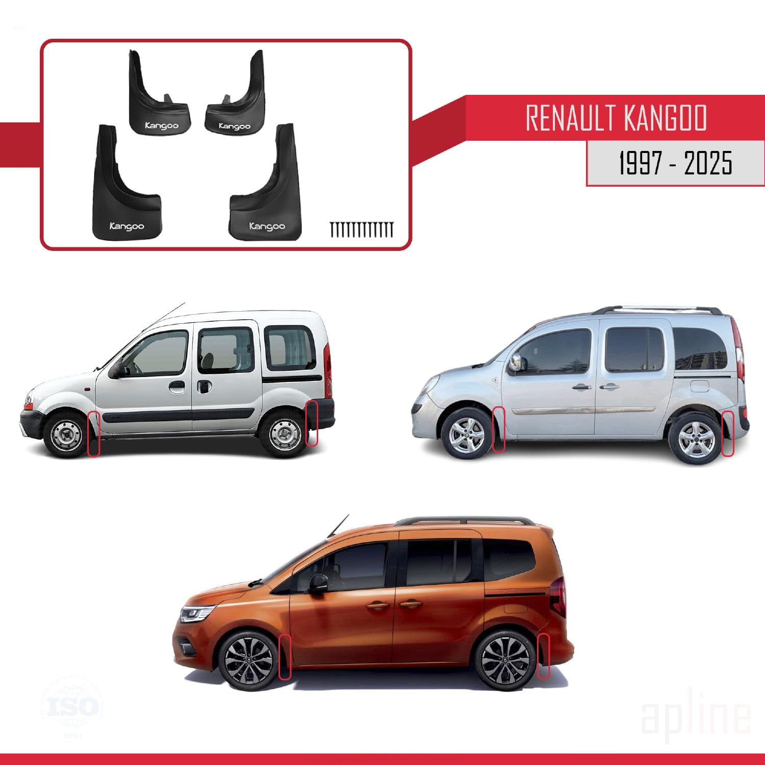 Compatibile con Renault Kangoo 1997-2025 Parafanghi Anteriori e Posteriori Set del Veicolo 4 Pezzi Nero