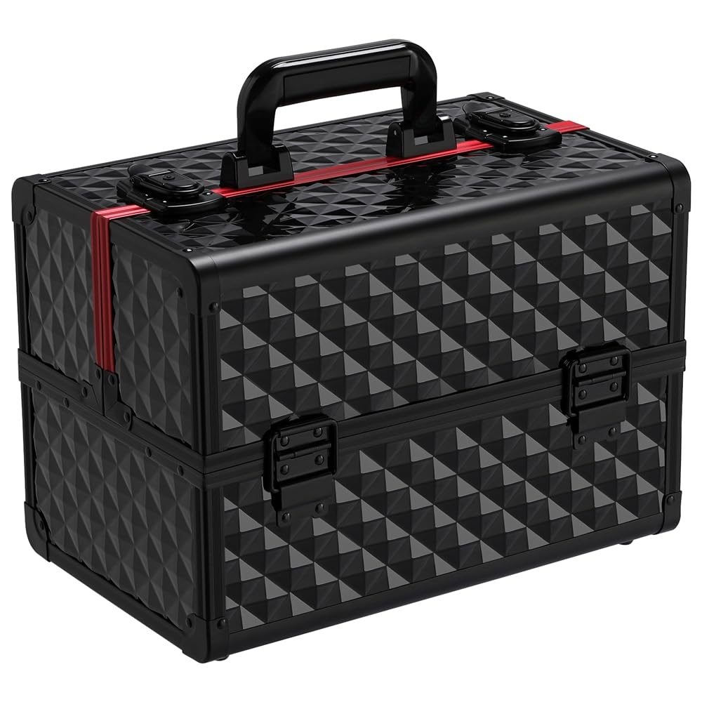 Yaheetech Maletín de Maquillaje Profesional Estuche Maquillaje Mujer Organizador de Manicura Neceser de Viaje para Esmaltes y Cosmeticos 34.7x22.2x25 cm Negro