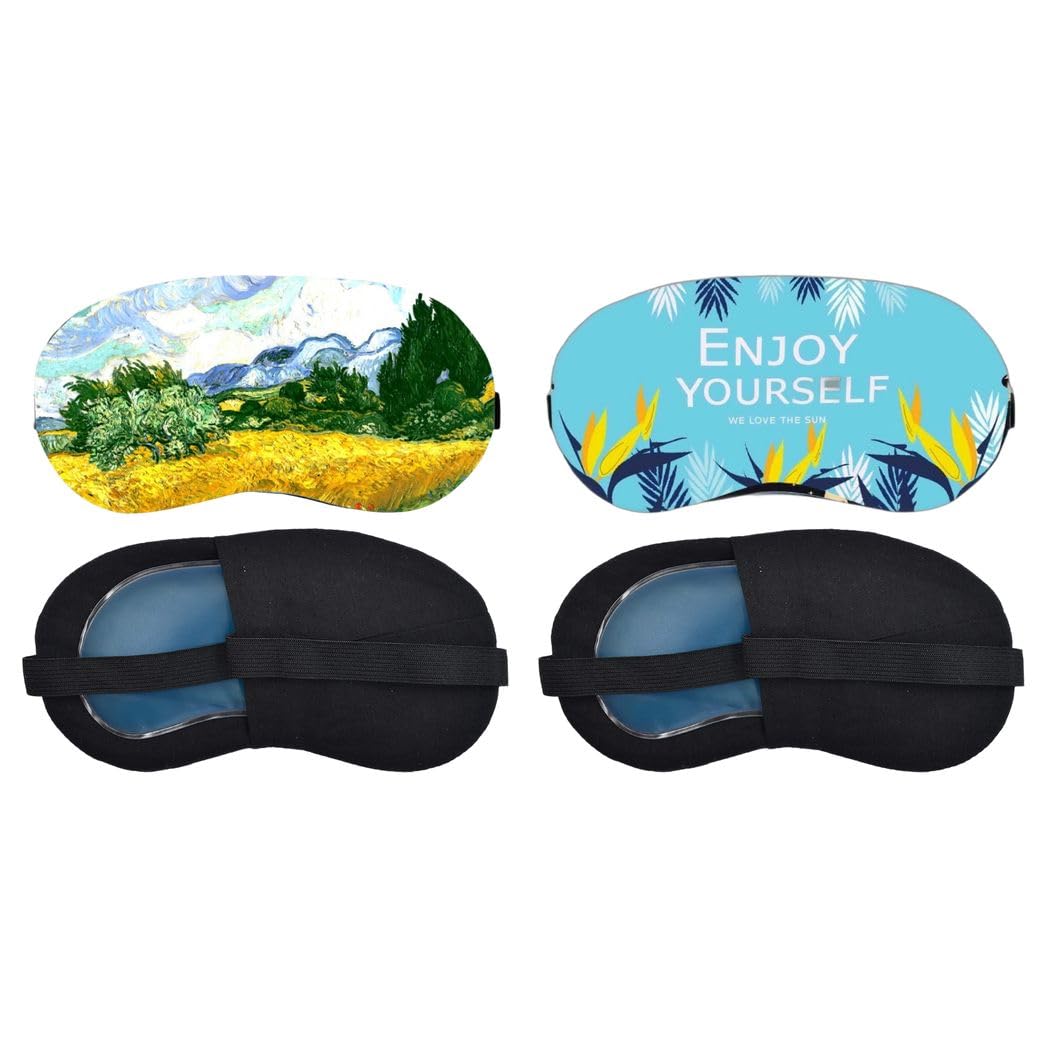 Aoxeria Van Gogh Golden Field, Enjoy Yourself Tropical Quote Sleeping Mask Combo, Soft Comfortable Light-Blocking Eye Cover for Women, Men & Kids, Reusable Blindfold for Night Sleep (Pack of 2)-image-5