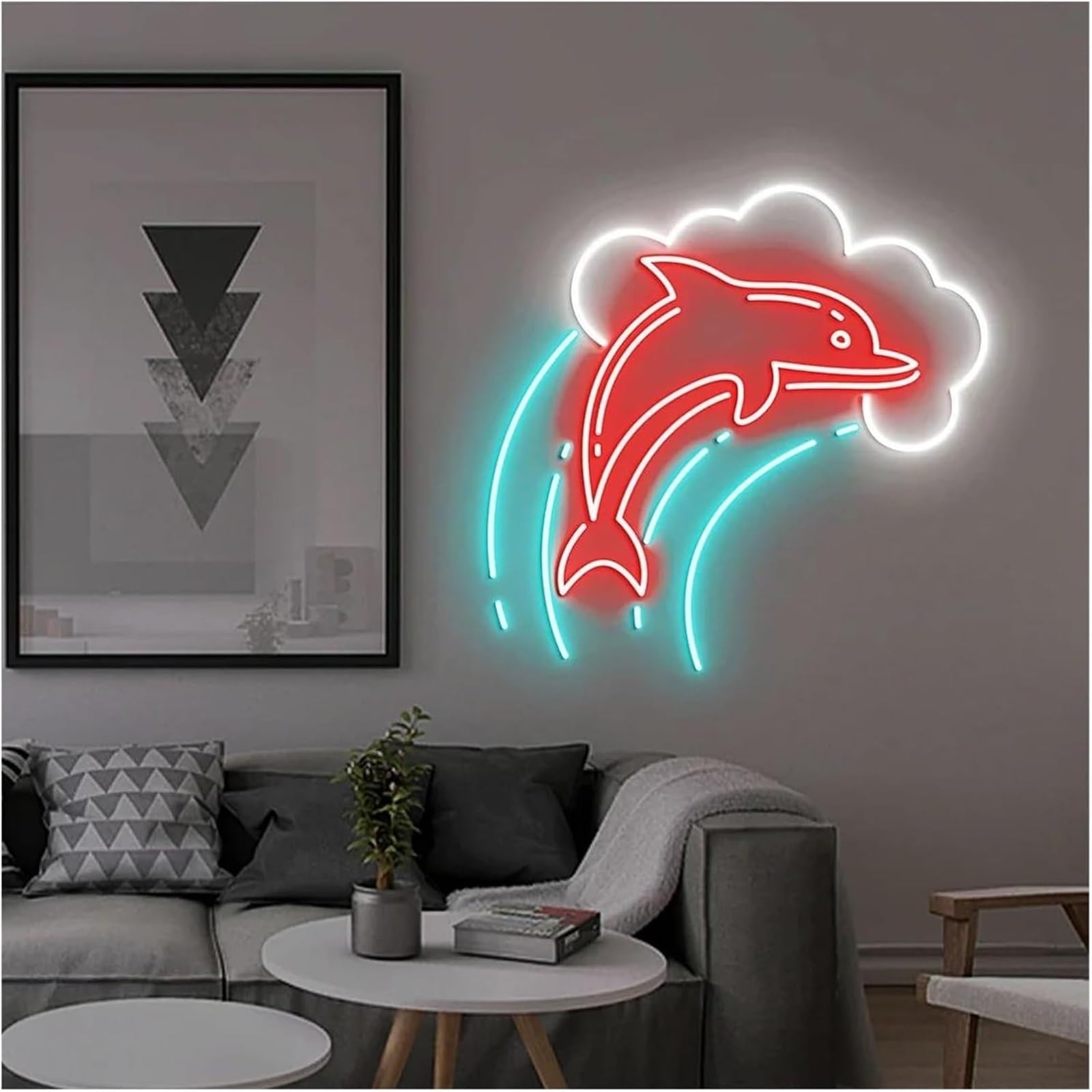 neon Lights Sign Soothing Ambiance Dolphin Neon Sign Lamp in for Wave Powered by, Adjustable Brightness, Lights(E)
