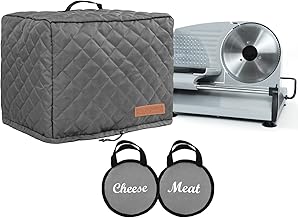Bojoroy Meat Slicer Cover – Extra 2 Storage Bags for 7.5” Cutting Blade – Dust Cover for Meat Slicer, Deli Slicer, Food Slicer - Easy to Clean & Storage (Home Slicer, Quilted Grey)