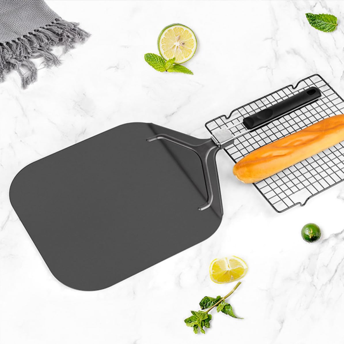 Pala para Pizza Plegable de Aluminio Mango de Goma Negro