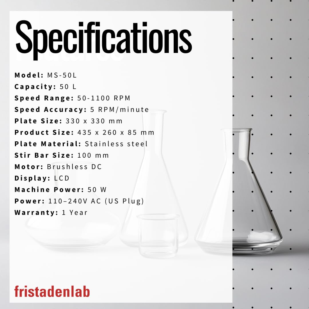 Fristaden Lab Magnetic Stirrer – Large Capacity Digital Laboratory Mixer | 50 L, Variable Speed, Durable Motor with LCD Display, U.S. Warranty