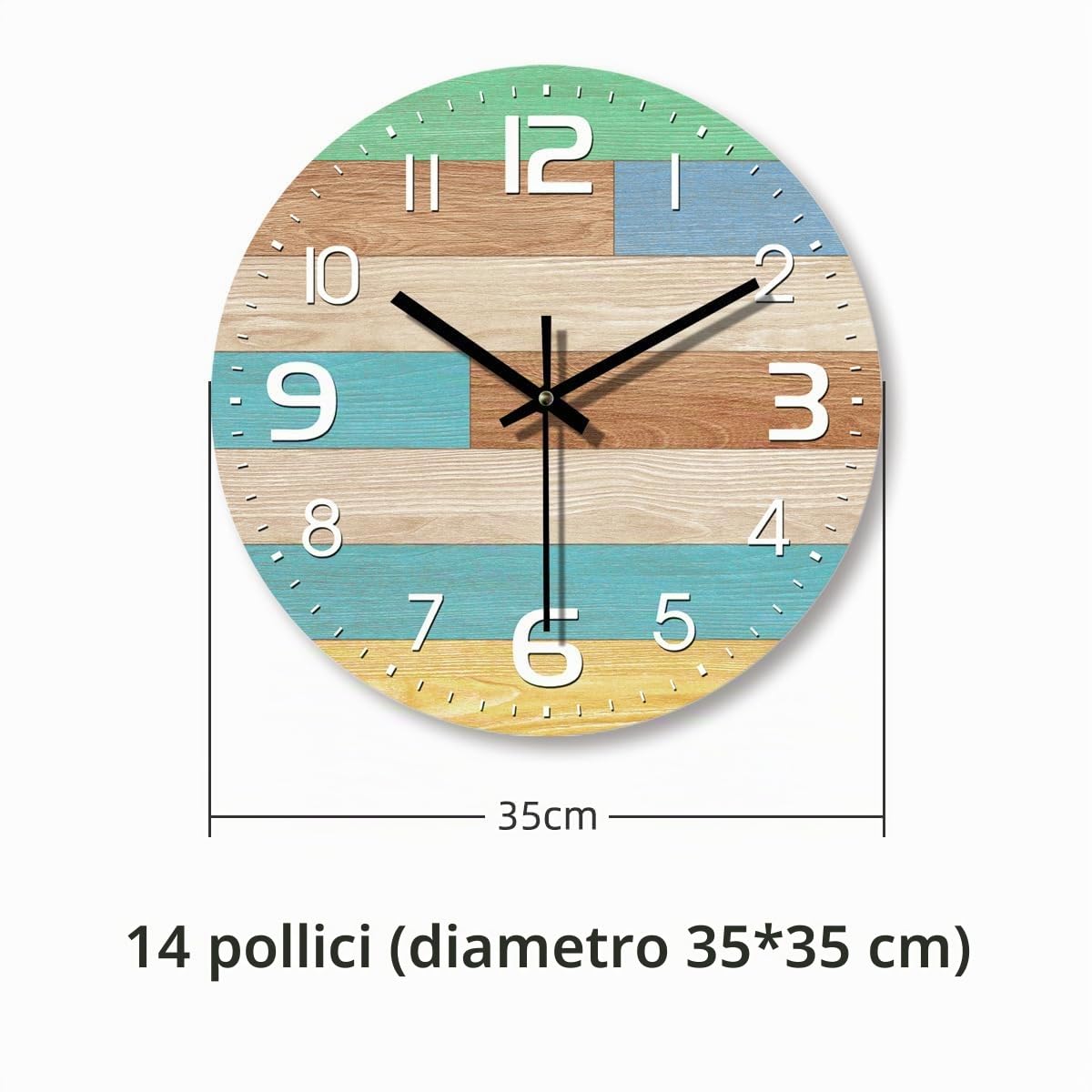 Jauhmui Orologio da parete rotondo al quarzo, in legno, 35,5 cm, per soggiorno e ufficio (05)
